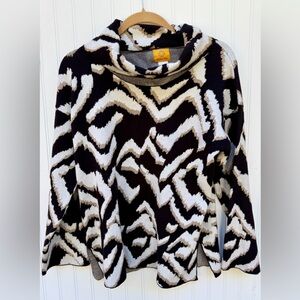 Ruby Rd. Black Gold and Cream Cowl Neck Sweater - Artsy Abstract‎
